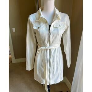 NWT Le Lis long white frayed hem denim jacket size S
